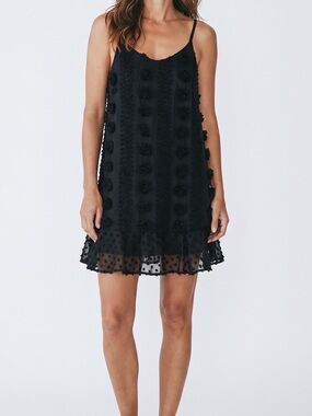 &merci Textured Floral Jacquard Ruffle Little Black Mini Dress Size S